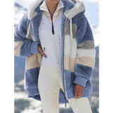2021STKJWinter Coat Fashion woman Casual warm Stitching Plaid women jacket Ladies Clothes Hooded Zipper female Coat clothing