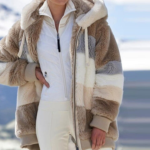 2021STKJWinter Coat Fashion woman Casual warm Stitching Plaid women jacket Ladies Clothes Hooded Zipper female Coat clothing