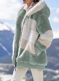 2021STKJWinter Coat Fashion woman Casual warm Stitching Plaid women jacket Ladies Clothes Hooded Zipper female Coat clothing
