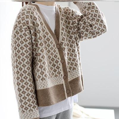2021 Autumn Winter New Women's Knitted Cardigan Korean Retro Ins Temperament Contrast V-neck Lingge Thick Loose Coat Sweater