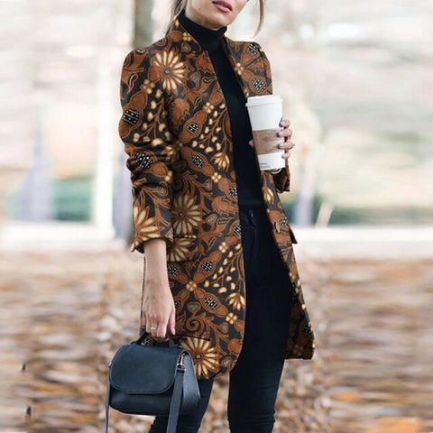 Women Lapel Long Sleeve Floral Printed Oversized Blazer Fit Jacket Fashion Spring Autumn Office Lady Suit Vintage Pop Year Coat