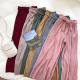 Autumn Wide Leg Pants Women Casual High Waist Pants with Bow Belt 2019 New Pleated Pant Trousers Femme