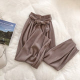 Autumn Wide Leg Pants Women Casual High Waist Pants with Bow Belt 2019 New Pleated Pant Trousers Femme