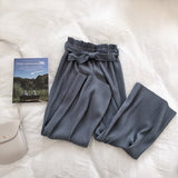 Autumn Wide Leg Pants Women Casual High Waist Pants with Bow Belt 2019 New Pleated Pant Trousers Femme
