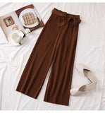 Autumn Wide Leg Pants Women Casual High Waist Pants with Bow Belt 2019 New Pleated Pant Trousers Femme