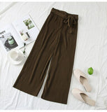 Autumn Wide Leg Pants Women Casual High Waist Pants with Bow Belt 2019 New Pleated Pant Trousers Femme