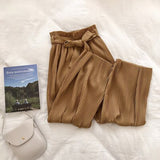 Autumn Wide Leg Pants Women Casual High Waist Pants with Bow Belt 2019 New Pleated Pant Trousers Femme