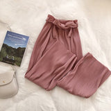 Autumn Wide Leg Pants Women Casual High Waist Pants with Bow Belt 2019 New Pleated Pant Trousers Femme