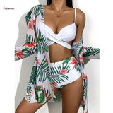 Three Piece Women's Swimsuit 2021 Fashion Printing Sexy Bikini Mesh Split Swimsuit Beach Suit Maillot De Bain Femme