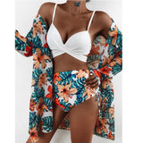 Three Piece Women's Swimsuit 2021 Fashion Printing Sexy Bikini Mesh Split Swimsuit Beach Suit Maillot De Bain Femme