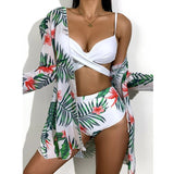 Three Piece Women's Swimsuit 2021 Fashion Printing Sexy Bikini Mesh Split Swimsuit Beach Suit Maillot De Bain Femme