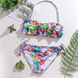 3~16Year Teenager Girls Swimwear Two pieces Girls swimsuit High quality Kids Bikini sets Falbala Children Beach wear-1084mix