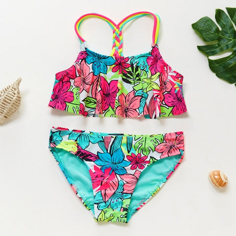 3~16Year Teenager Girls Swimwear Two pieces Girls swimsuit High quality Kids Bikini sets Falbala Children Beach wear-1084mix