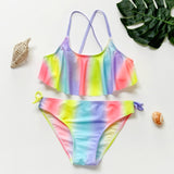 3~16Year Teenager Girls Swimwear Two pieces Girls swimsuit High quality Kids Bikini sets Falbala Children Beach wear-1084mix