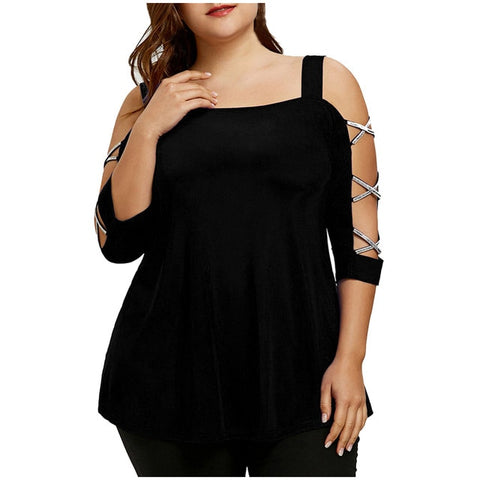 Summer Women Tops Plus Size Women's T-shirts Criss-cross Strapless Half Sleeve Blouse Pullover Tops Shirt Ropa Mujer