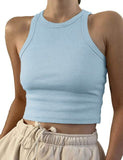 Knitted Khaki White Summer Women Tops Sexy Crop Vest Solid Fashion Korean Female Off Shoulder Fashion Ribbed Tank Tops G1653
