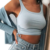 Knitted Khaki White Summer Women Tops Sexy Crop Vest Solid Fashion Korean Female Off Shoulder Fashion Ribbed Tank Tops G1653