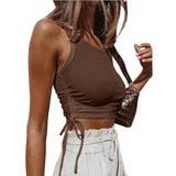 Knitted Khaki White Summer Women Tops Sexy Crop Vest Solid Fashion Korean Female Off Shoulder Fashion Ribbed Tank Tops G1653