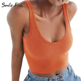 Knitted Khaki White Summer Women Tops Sexy Crop Vest Solid Fashion Korean Female Off Shoulder Fashion Ribbed Tank Tops G1653