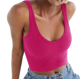 Knitted Khaki White Summer Women Tops Sexy Crop Vest Solid Fashion Korean Female Off Shoulder Fashion Ribbed Tank Tops G1653