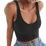 Knitted Khaki White Summer Women Tops Sexy Crop Vest Solid Fashion Korean Female Off Shoulder Fashion Ribbed Tank Tops G1653