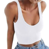 Knitted Khaki White Summer Women Tops Sexy Crop Vest Solid Fashion Korean Female Off Shoulder Fashion Ribbed Tank Tops G1653