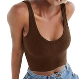 Knitted Khaki White Summer Women Tops Sexy Crop Vest Solid Fashion Korean Female Off Shoulder Fashion Ribbed Tank Tops G1653