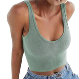 Knitted Khaki White Summer Women Tops Sexy Crop Vest Solid Fashion Korean Female Off Shoulder Fashion Ribbed Tank Tops G1653