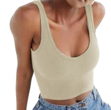 Knitted Khaki White Summer Women Tops Sexy Crop Vest Solid Fashion Korean Female Off Shoulder Fashion Ribbed Tank Tops G1653