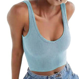 Knitted Khaki White Summer Women Tops Sexy Crop Vest Solid Fashion Korean Female Off Shoulder Fashion Ribbed Tank Tops G1653