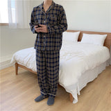 Sleepwear Women's Pajamas Casual Plaid Turn Down Collar Sleep Tops Elastic High Waist Pants Home Suit for Women Pyjama Femme